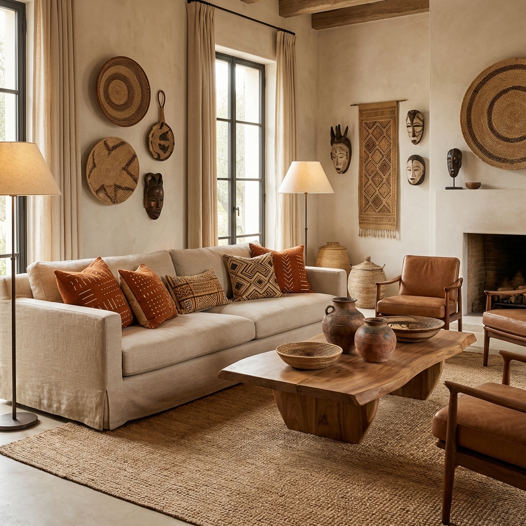 Modern living room with ethnic textiles